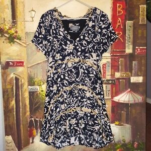 Anthropologie Black and Cream Floral Mini Dress